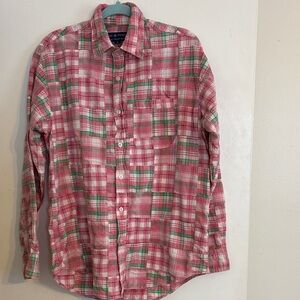 Men's Cape Madras Plaid Button-Down Shirt - Pink & Green. Size S.